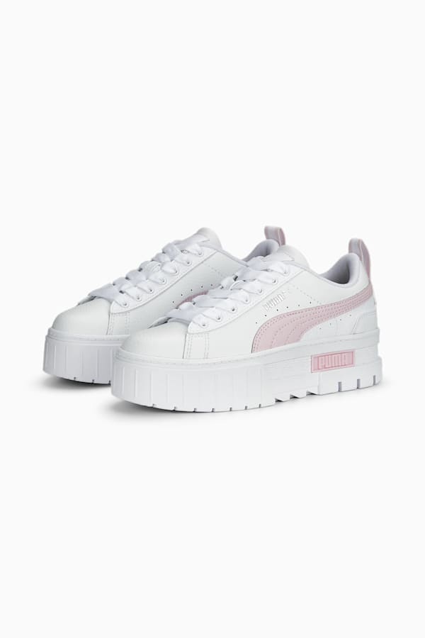 Mayze Leather Youth Trainers, PUMA White-Pearl Pink-Vivid Violet, extralarge
