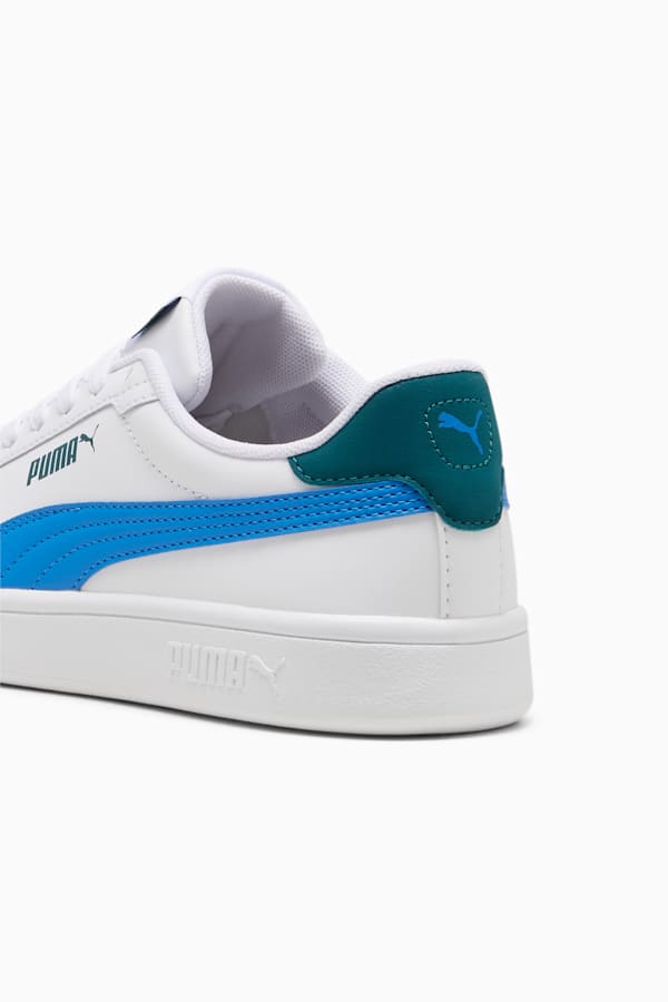 Smash 3.0 Leather Sneakers Youth, PUMA White-Hyperlink Blue-Cold Green, extralarge-GBR