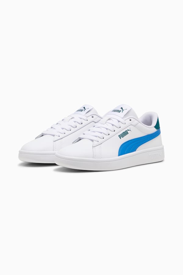 Smash 3.0 Leather Sneakers Youth, PUMA White-Hyperlink Blue-Cold Green, extralarge-GBR