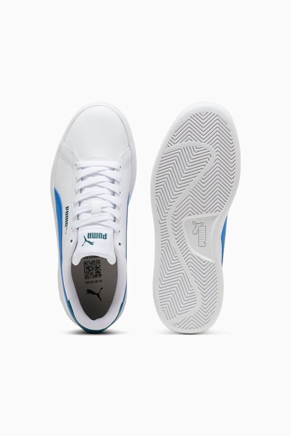 Smash 3.0 Leather Sneakers Youth, PUMA White-Hyperlink Blue-Cold Green, extralarge-GBR