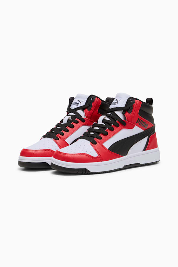 Rebound V6 Mid Sneakers Youth, PUMA White-PUMA Black-For All Time Red, extralarge
