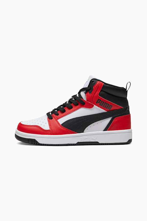 Rebound V6 Mid Sneakers Youth, PUMA White-PUMA Black-For All Time Red, extralarge