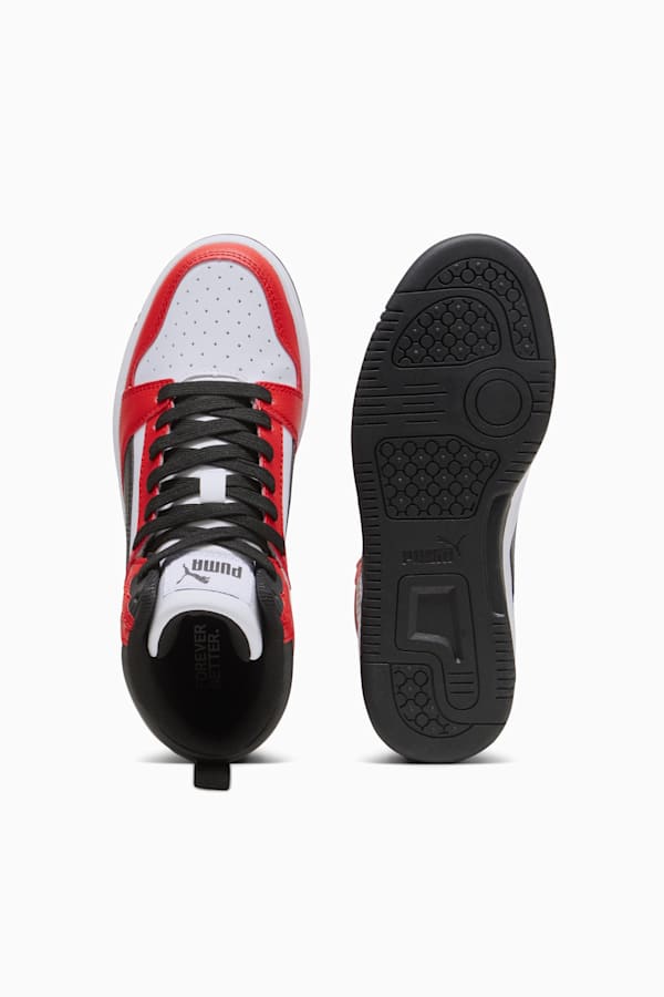 Rebound V6 Mid Sneakers Youth, PUMA White-PUMA Black-For All Time Red, extralarge