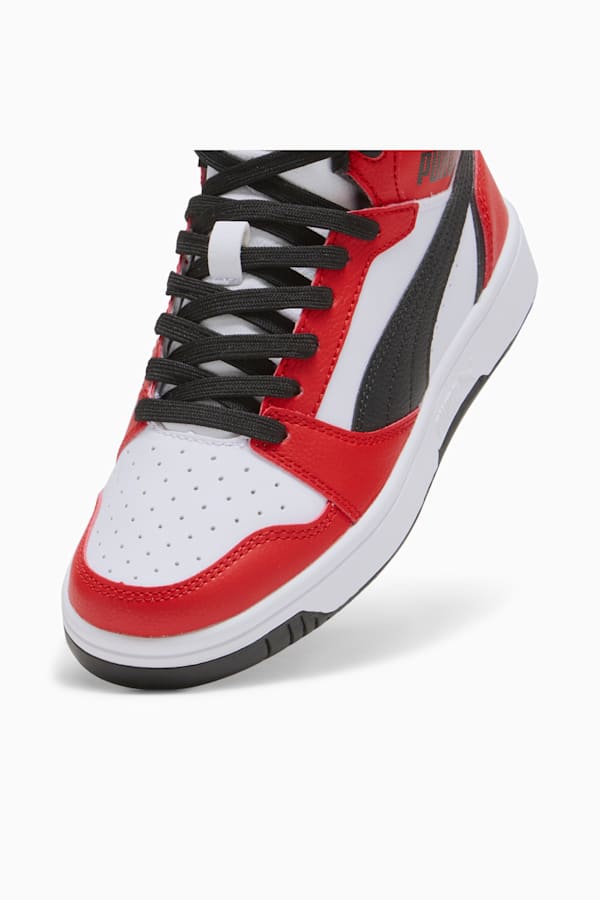 Rebound V6 Mid Sneakers Youth, PUMA White-PUMA Black-For All Time Red, extralarge
