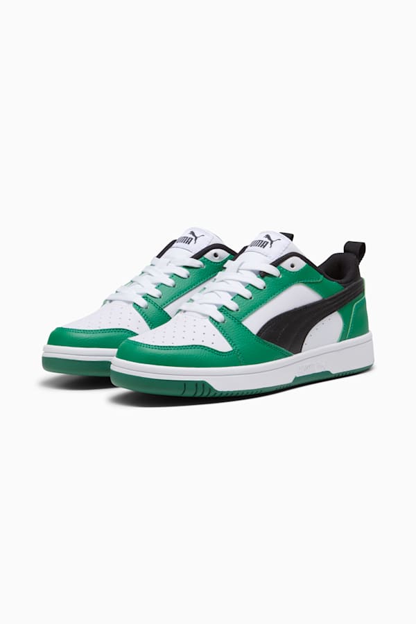 Rebound V6 Lo Youth Sneakers, PUMA White-PUMA Black-Archive Green, extralarge
