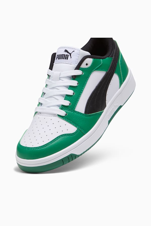 Rebound V6 Lo Youth Sneakers, PUMA White-PUMA Black-Archive Green, extralarge