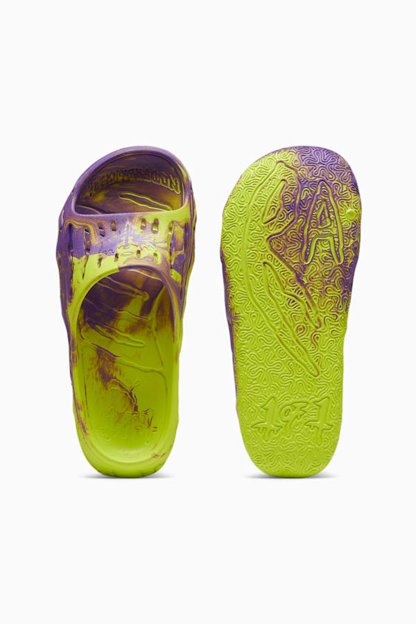 MB.03 Basketball Slides, Safety Yellow-Purple Glimmer, extralarge