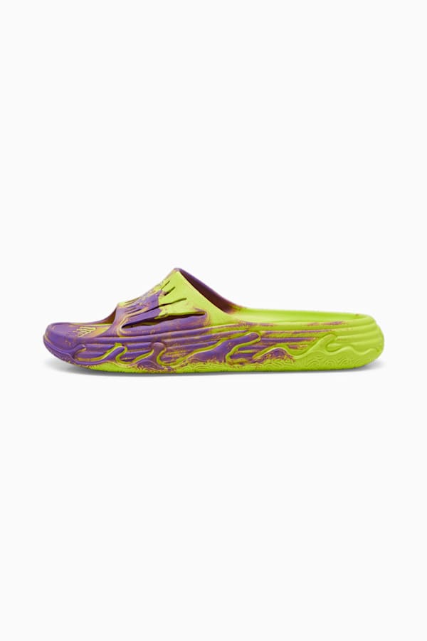 MB.03 Basketball Slides, Safety Yellow-Purple Glimmer, extralarge