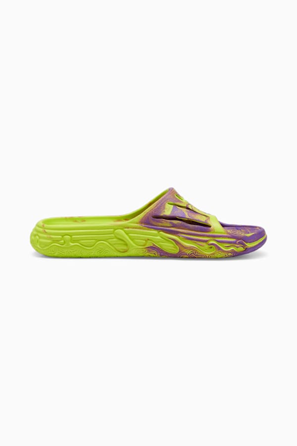 MB.03 Basketball Slides, Safety Yellow-Purple Glimmer, extralarge