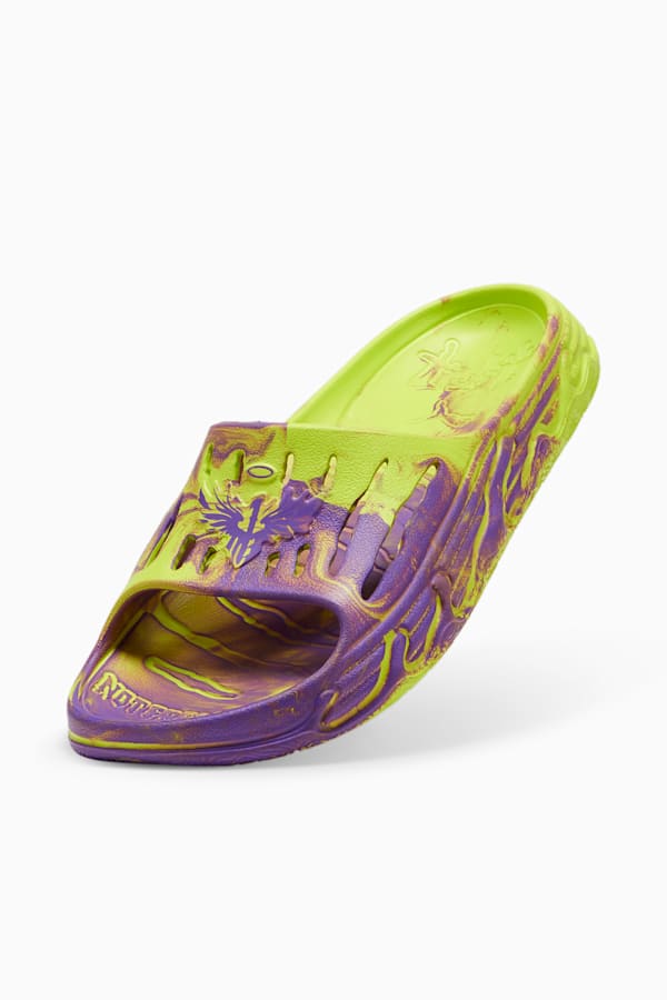 MB.03 Basketball Slides, Safety Yellow-Purple Glimmer, extralarge