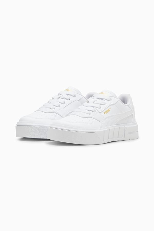 PUMA Cali Court Kids' Leather Sneakers, PUMA White-PUMA Gold, extralarge-GBR