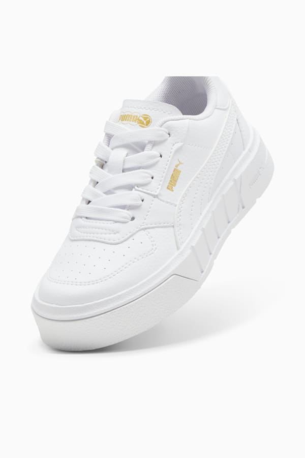 PUMA Cali Court Kids' Leather Sneakers, PUMA White-PUMA Gold, extralarge-GBR