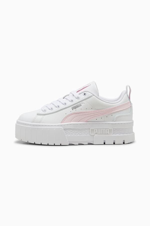 Mayze Leather Piping Sneakers Youth, PUMA White-Whisp Of Pink-Dewdrop, extralarge