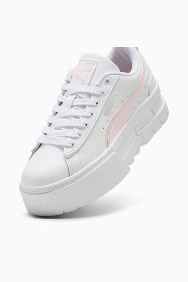 Mayze Leather Piping Sneakers Youth, PUMA White-Whisp Of Pink-Dewdrop, extralarge