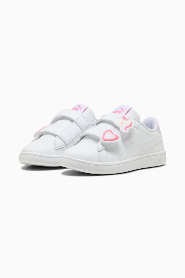 PUMA Smash 3.0 Badges Kids' Sneakers, PUMA White-Magic Rose-Lilac Frost, extralarge