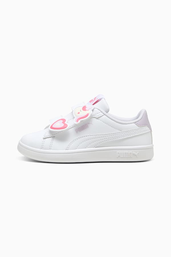 PUMA Smash 3.0 Badges Kids' Sneakers, PUMA White-Magic Rose-Lilac Frost, extralarge