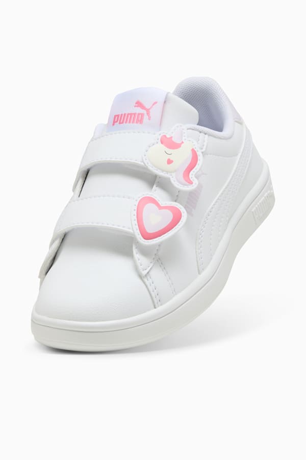 PUMA Smash 3.0 Badges Kids' Sneakers, PUMA White-Magic Rose-Lilac Frost, extralarge