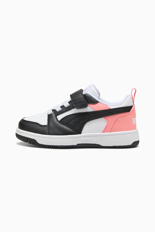 Puma Rebound V6 Lo Kids' Sneakers, PUMA White-PUMA Black-Pink Fruit, extralarge