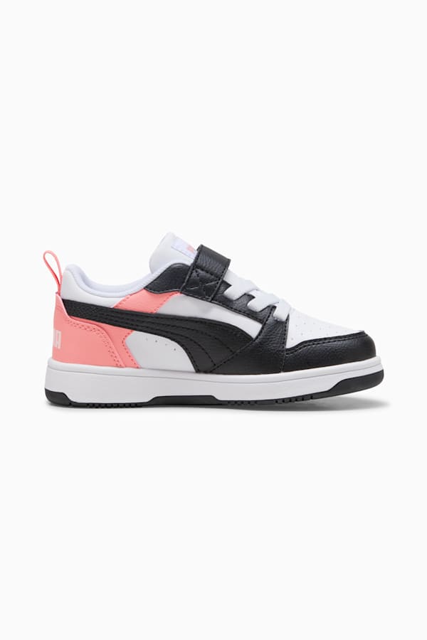 Puma Rebound V6 Lo Kids' Sneakers, PUMA White-PUMA Black-Pink Fruit, extralarge