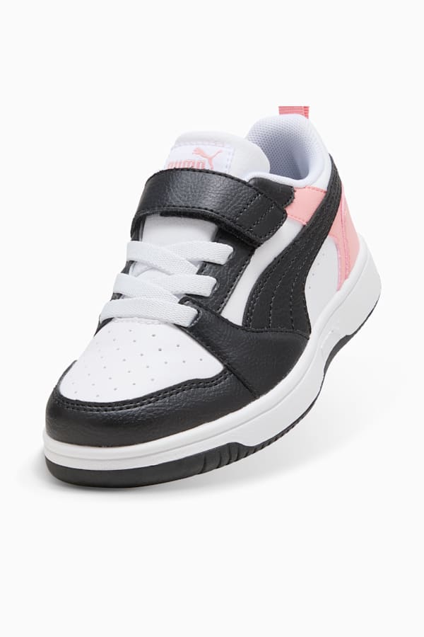 Puma Rebound V6 Lo Kids' Sneakers, PUMA White-PUMA Black-Pink Fruit, extralarge