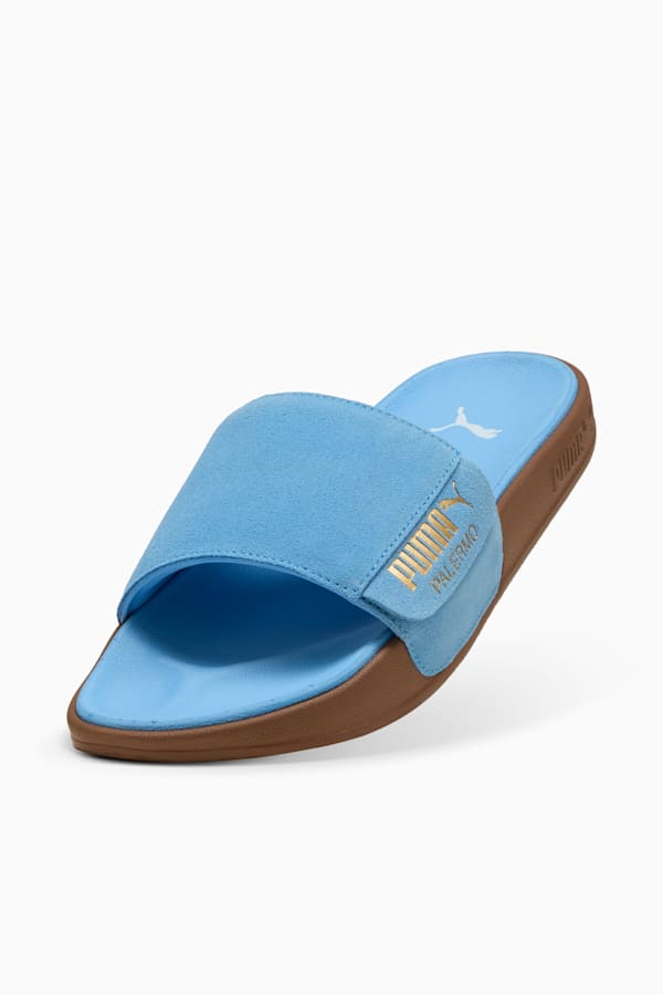 Leadcat 2.0 Palermo Foil Slides Unisex, Team Light Blue-PUMA Gold-Gum, extralarge