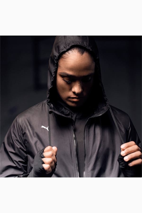 Black hooded rain jacket shop