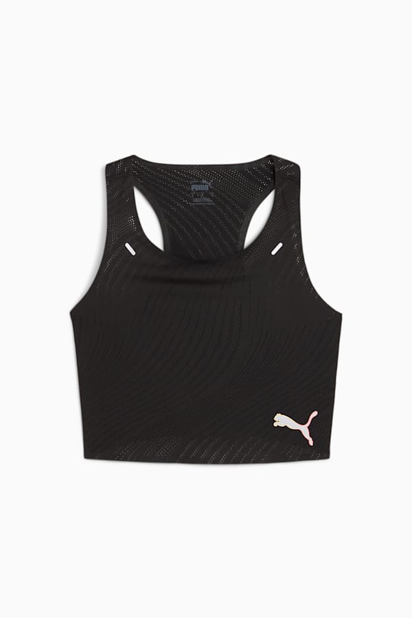 RUN ULTRASPUN Women's Running Crop Top, PUMA Black-Fireglow, extralarge