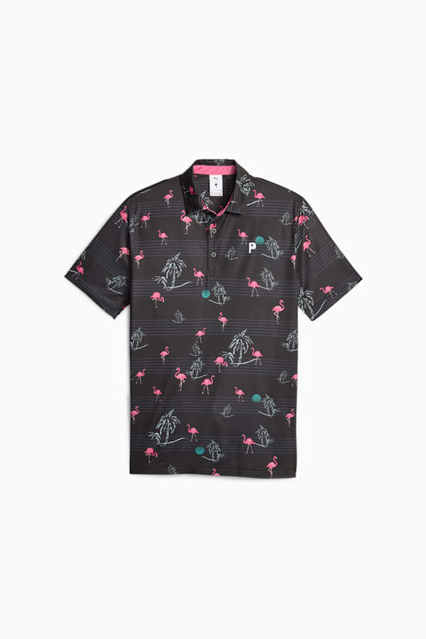 PUMA x PALM TREE CREW Men's Golf Print Polo, PUMA Black-Charming Pink, extralarge