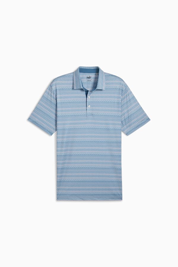 Fair Isle Micro Print Golf Polo Men, Blue Horizon-White Glow, extralarge