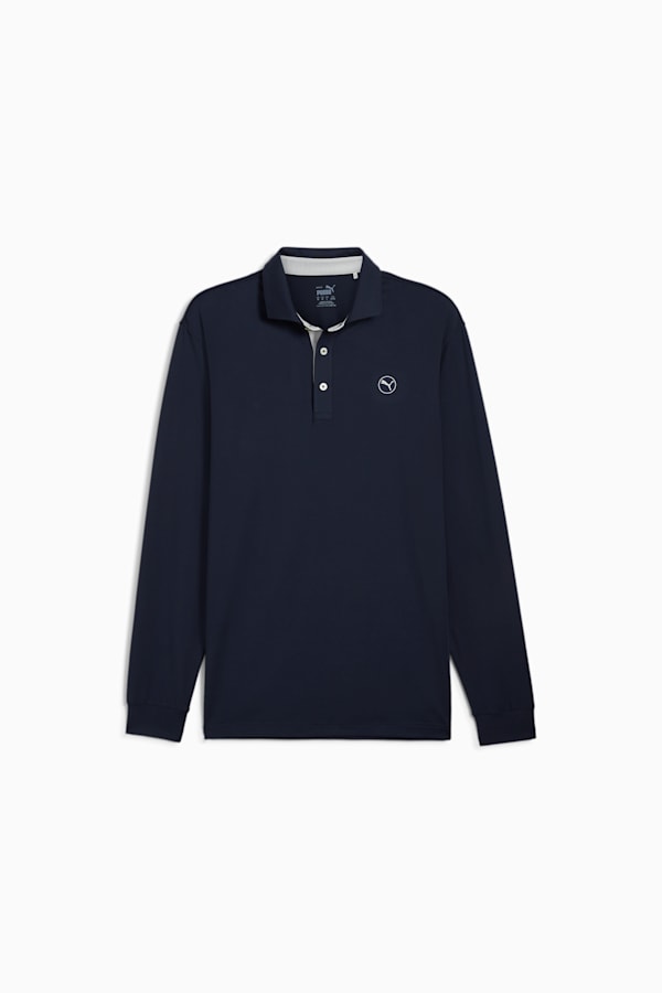 CLOUDSPUN Long Sleeve Mid-weight Golf Polo Men, Deep Navy-Ash Gray, extralarge
