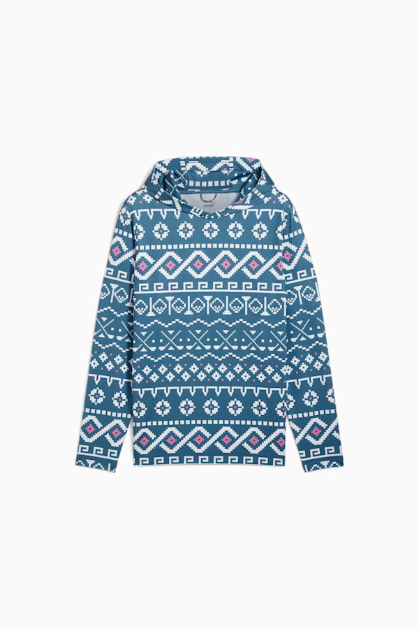 Fair Isle Golf Hoodie Men, Blue Horizon-White Glow, extralarge-GBR