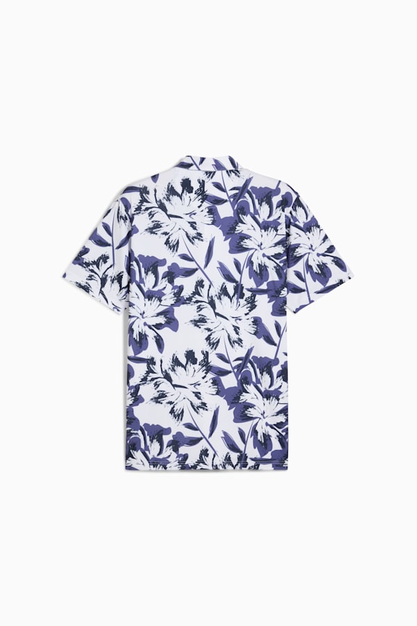 MATTR Broken Flower Golf Polo Men, White Glow-Blue Crystal, extralarge