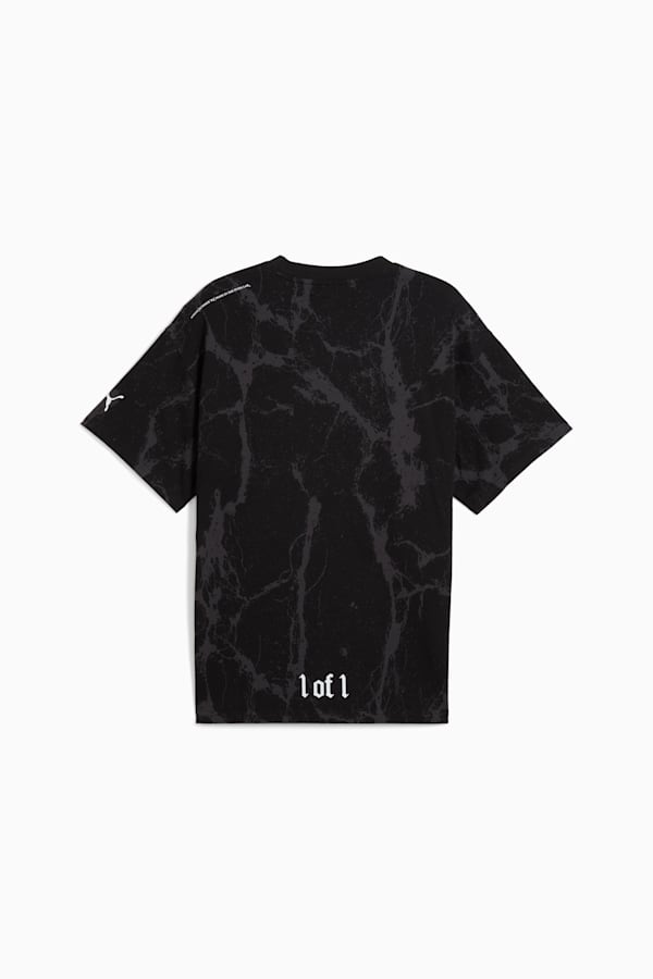 PUMA HOOPS x LAFRANCÉ Written in Chrome Marble Tee Unisex, PUMA Black-Flat Medium Gray AOP, extralarge