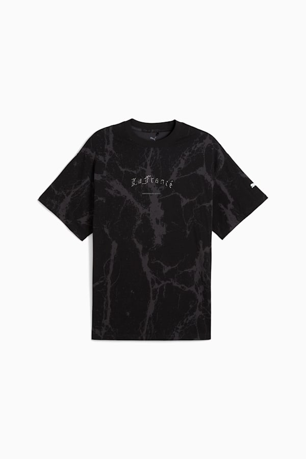 PUMA HOOPS x LAFRANCÉ Written in Chrome Marble Tee Unisex, PUMA Black-Flat Medium Gray AOP, extralarge