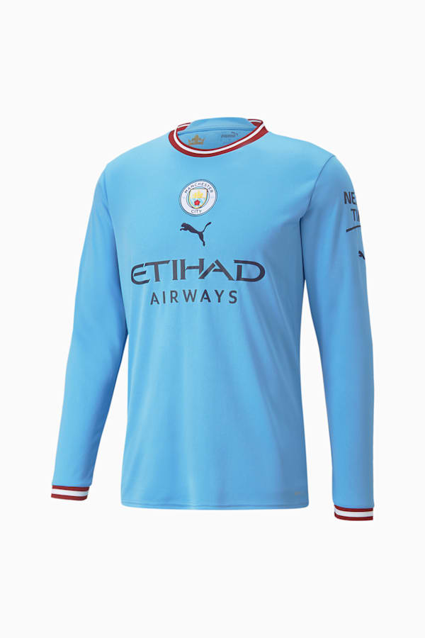 Manchester City F.C. Home 22/23 Long Sleeve Replica Jersey Men, Team Light Blue-Intense Red, extralarge