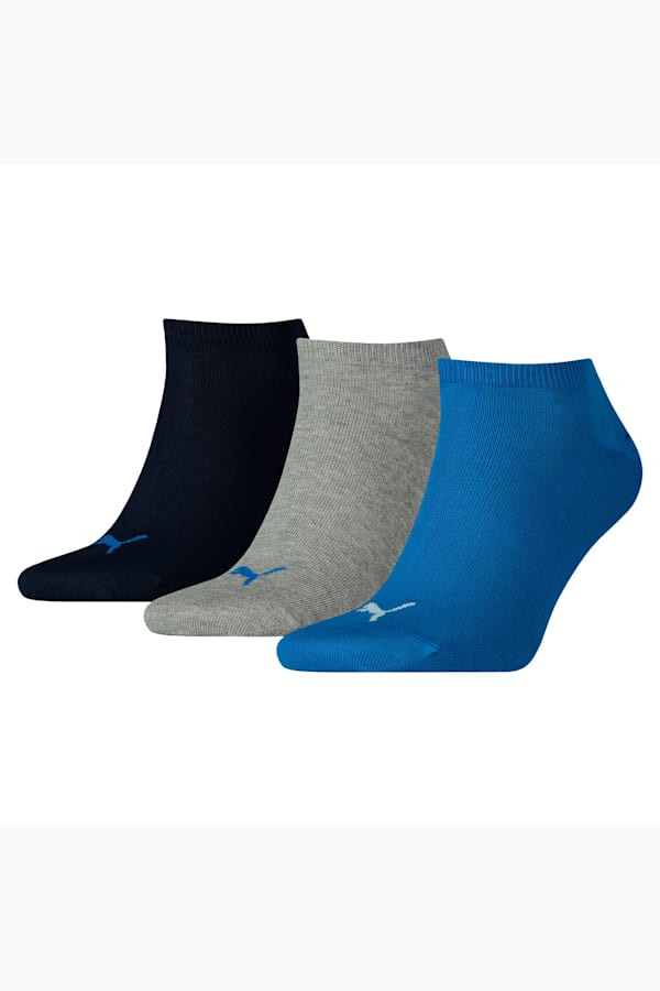 PUMA Unisex Plain Sneaker Trainer Socks 3 Pack, blue / grey melange, extralarge
