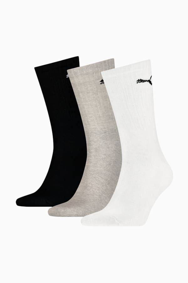 PUMA Unisex Sport Crew Lightweight Socks 3 Pack, white / grey / black, extralarge-GBR