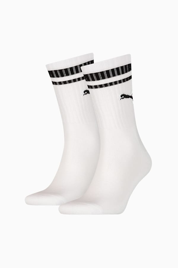 PUMA Unisex Crew Heritage Stripe Socks 2 Pack, white, extralarge