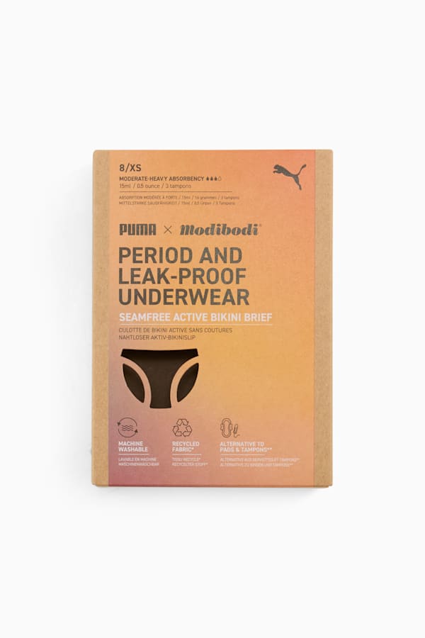 PUMA x Modibodi Seamfree Active Moderate-Heavy Bikini, Flame Haze Pink, extralarge