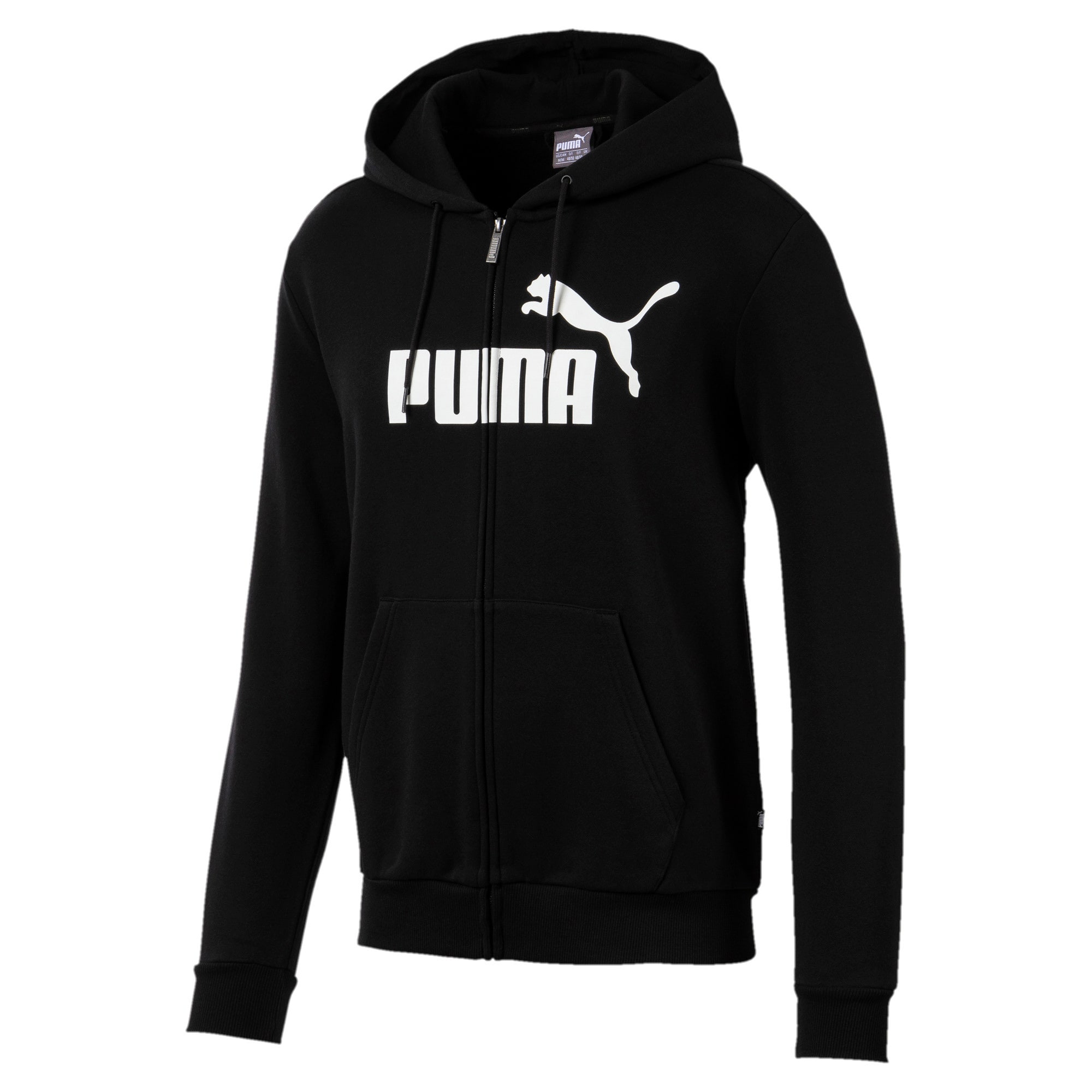 Essentials Men's Hooded Fleece Logo Jacket, Puma Black, large