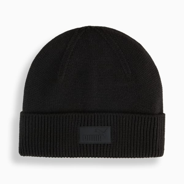 Essentials Elevated Rubber Patch Low Crown Beanie, PUMA Black, large-ZAF