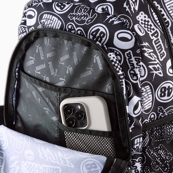 PUMA Academy 29L All-Over Print Backpack, PUMA Black-Turbo AOP, large-ZAF