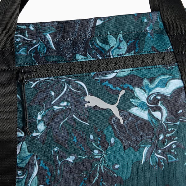 Essentials Training Floral Ribbon 19L Shopper Bag, Green Terrain-PUMA Black-AOP, large-ZAF