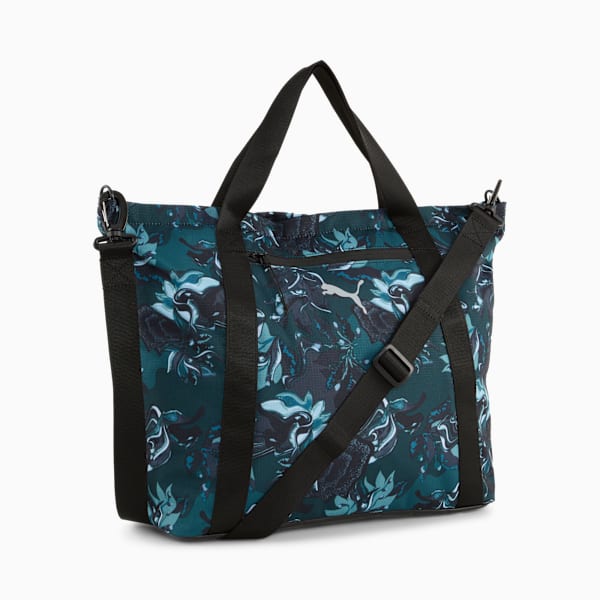 Essentials Training Floral Ribbon 19L Shopper Bag, Green Terrain-PUMA Black-AOP, large-ZAF