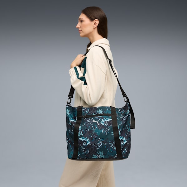 Essentials Training Floral Ribbon 19L Shopper Bag, Green Terrain-PUMA Black-AOP, large-ZAF