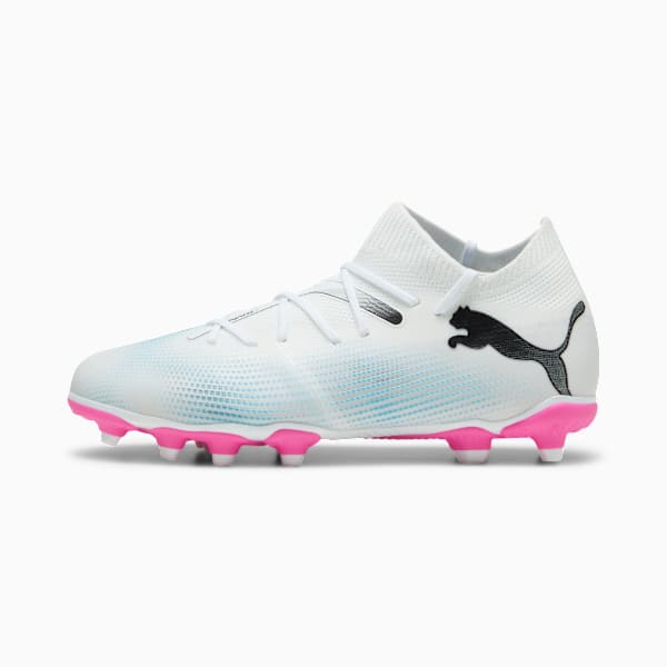 Tacos de fútbol juvenil FUTURE 7 MATCH FG/AG, PUMA White-PUMA Black-Poison Pink, large-MEX