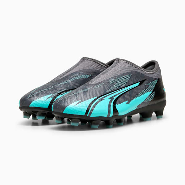 ULTRA MATCH RUSH Youth Football Laceless FG/AG  Boot, Strong Gray-PUMA White-Elektro Aqua, large-ZAF
