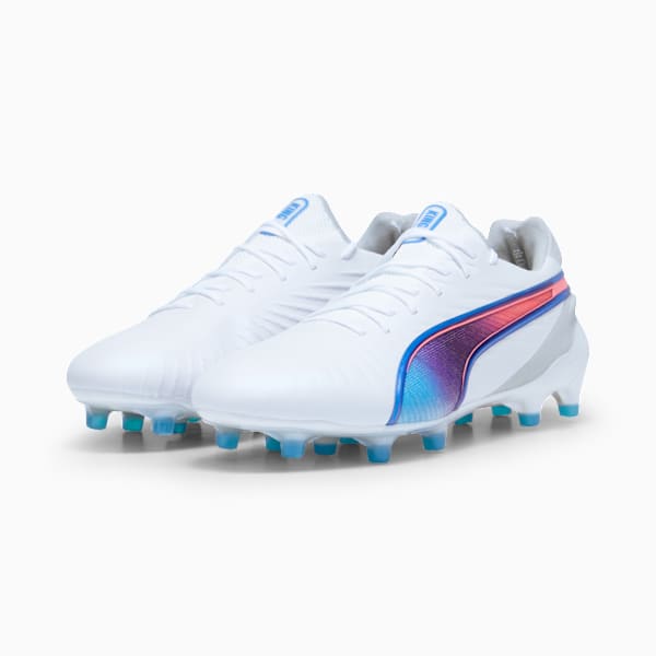 KING ULTIMATE FG/AG Football Boots Women, PUMA White-Bluemazing-Flat Light Gray-Sunset Glow, large-MEX