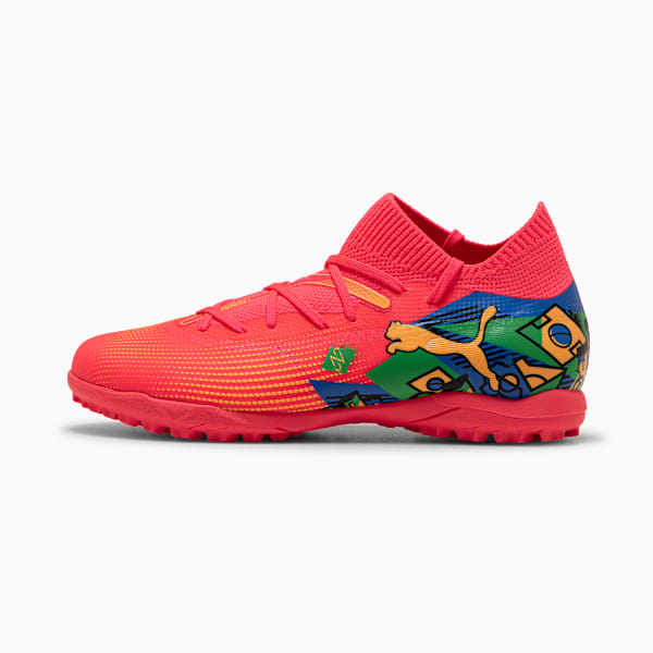 Chuteira Society Future 7 Match Juvenil, Sunset Glow-PUMA Black-Sun Stream-PUMA Green-Bluemazing, large-BRA