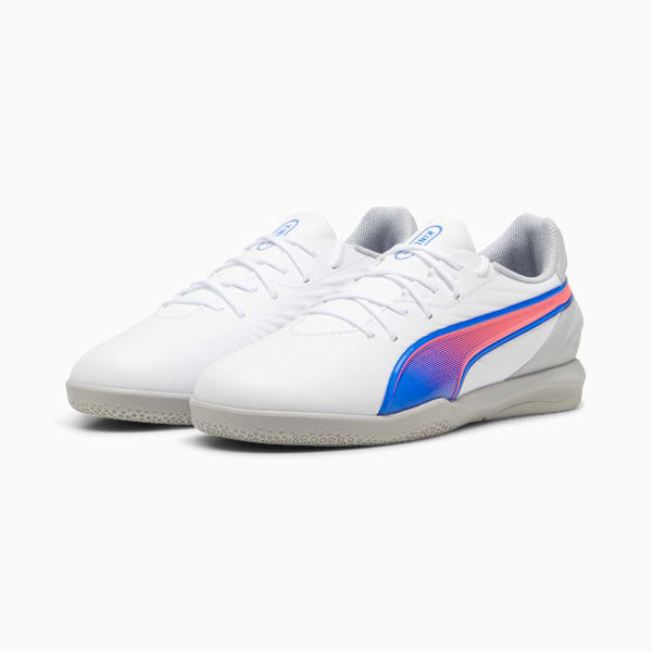 KING MATCH IT Football Boots Youth, PUMA White-Bluemazing-Flat Light Gray, large-MEX